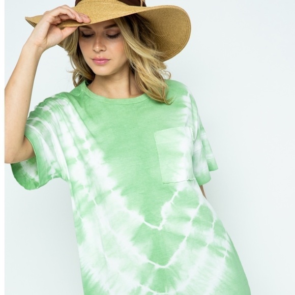 Sage Green Tie Dye Midi T-Shirt Dress - Picture 6 of 7